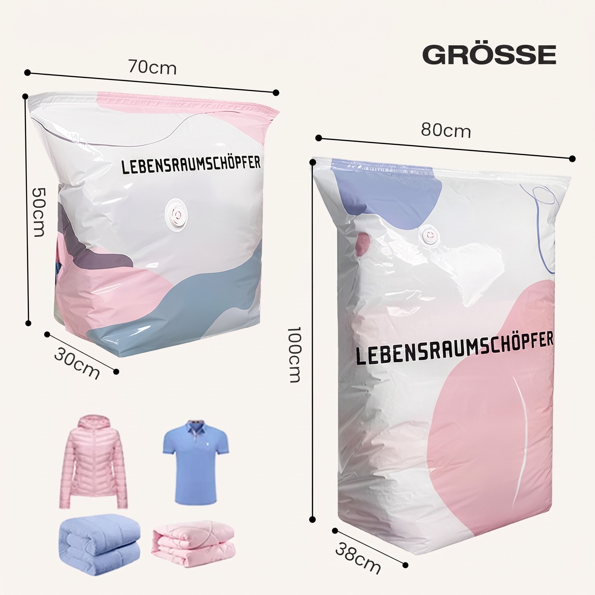 Grand Sac de Rangement Sous Vide Compressible – Sans Pompe, Étanche & Idéal Pour Gagner De La Place Dans Les Valises Et À La Maison