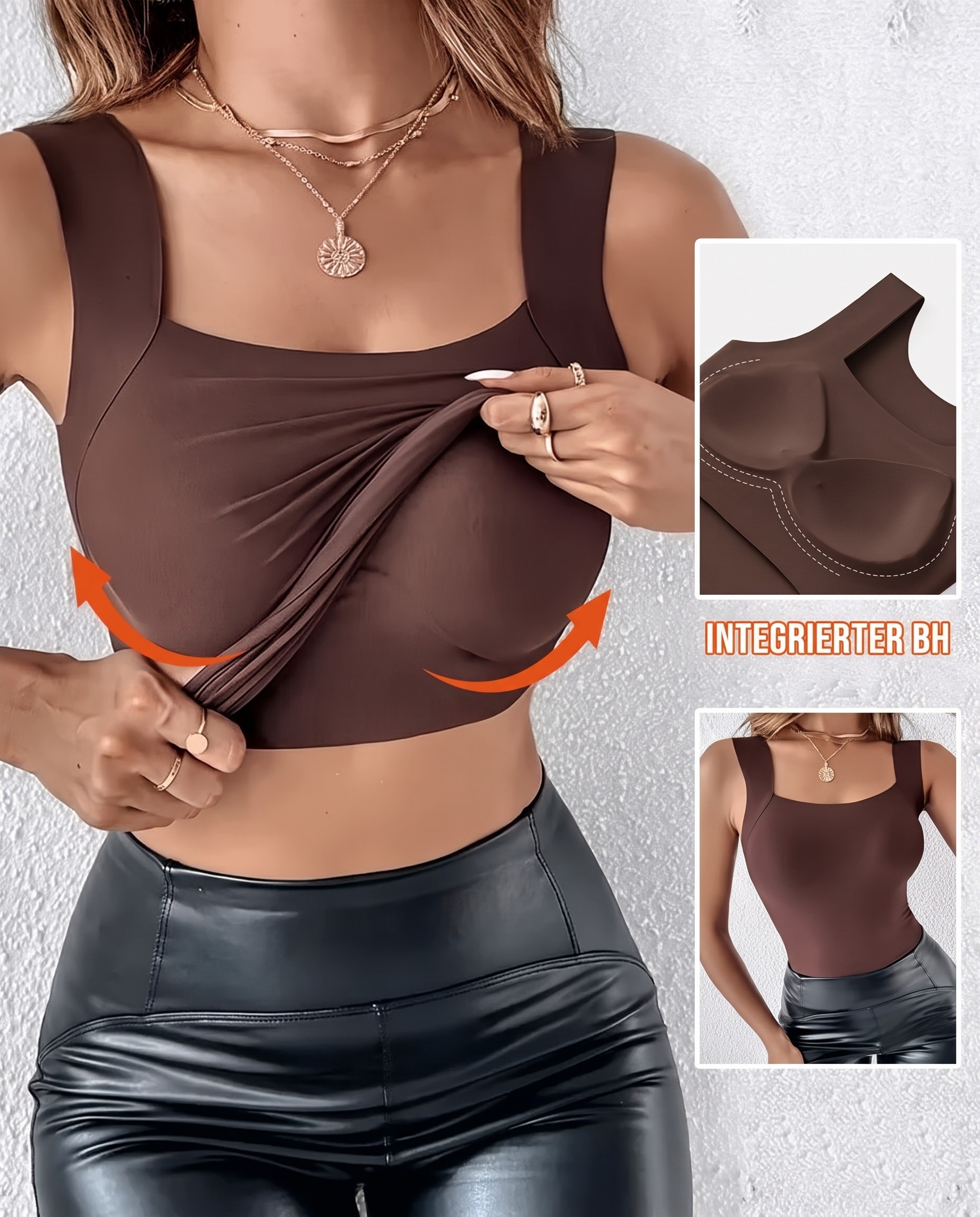 Débardeurs à col en U pour femme avec soutien-gorge intégré