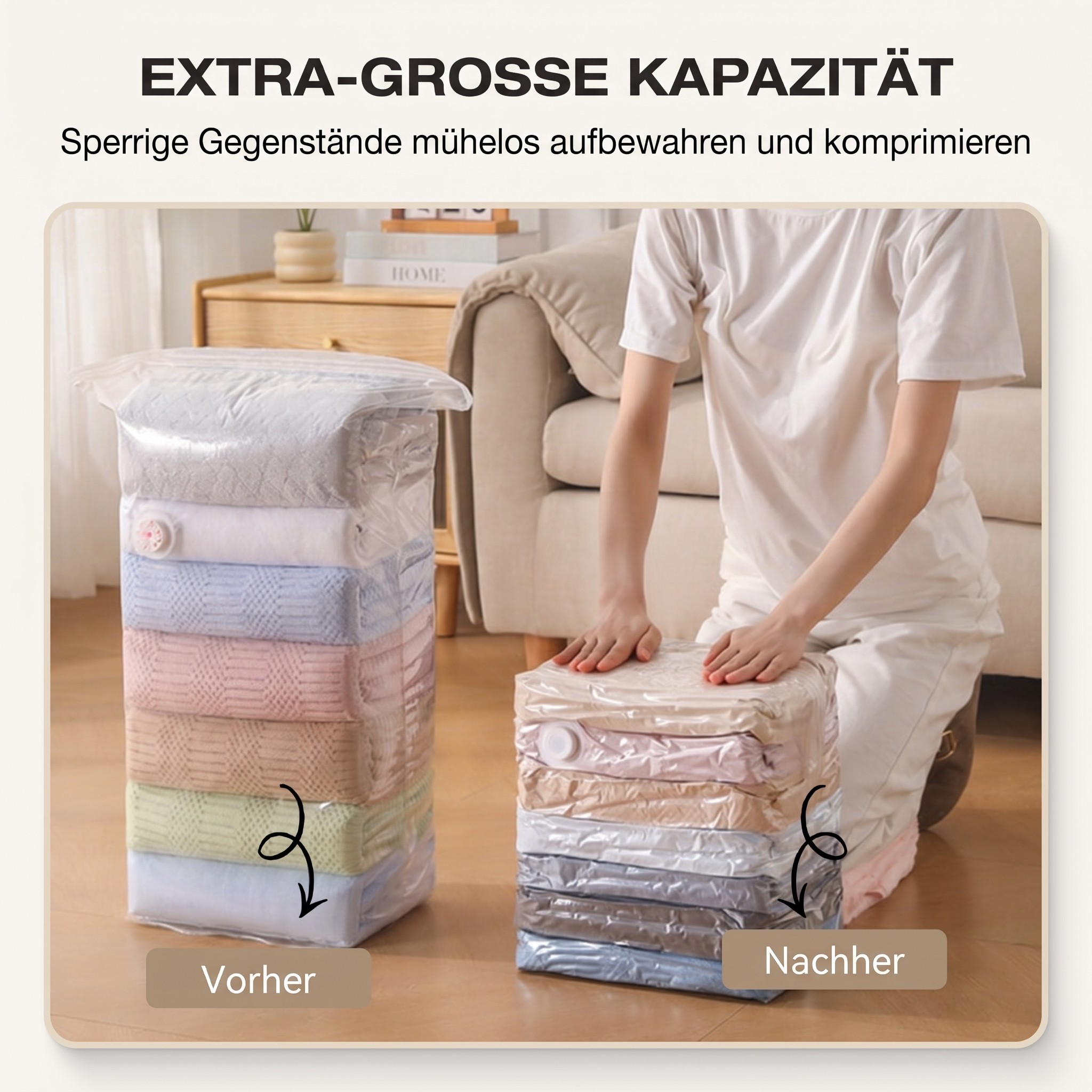 Grand Sac de Rangement Sous Vide Compressible – Sans Pompe, Étanche & Idéal Pour Gagner De La Place Dans Les Valises Et À La Maison